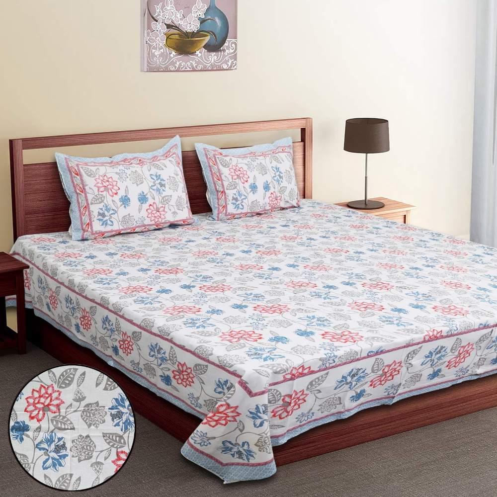 Utsav Jaipur Print Hand Block Multicolour King Size Bedsheet