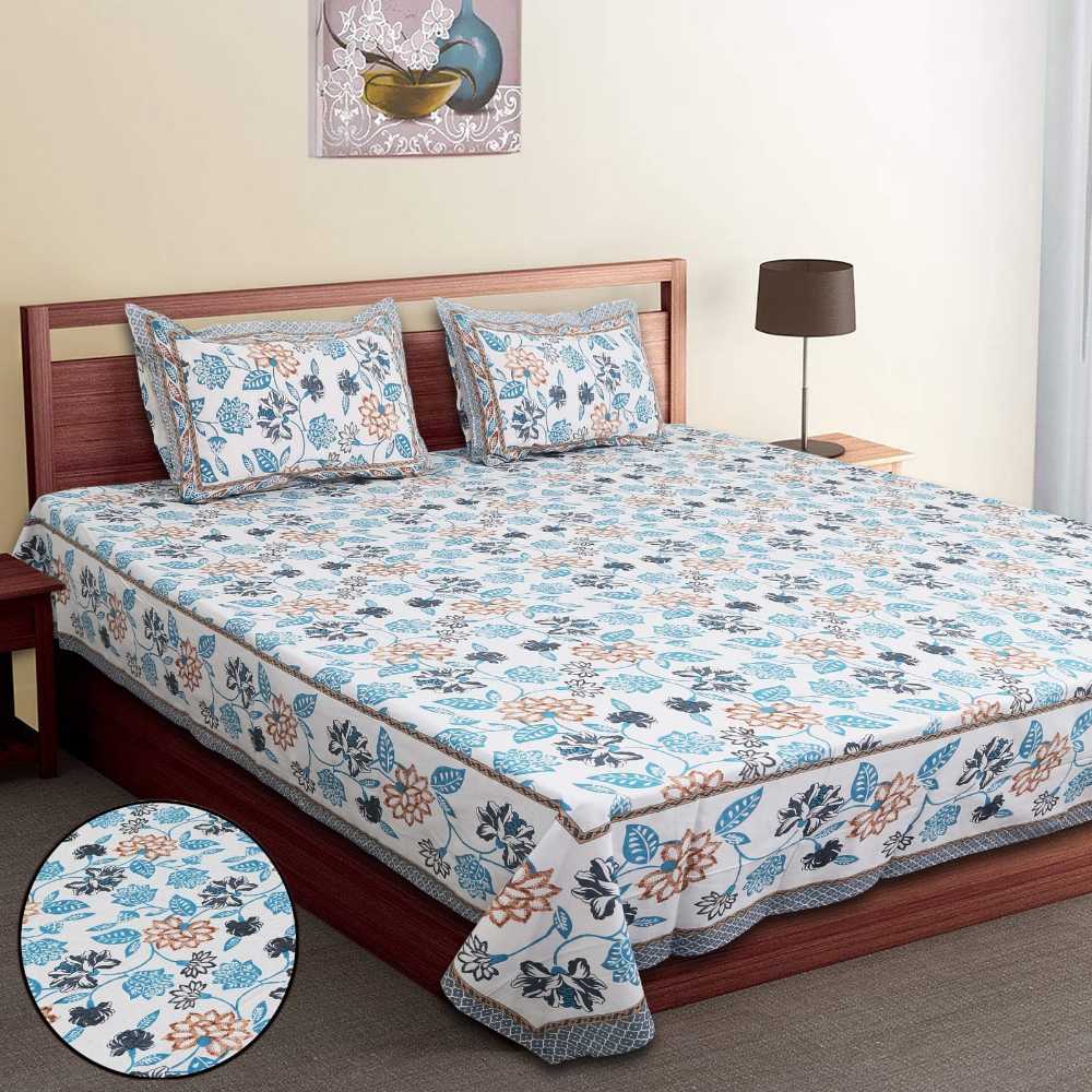 Utsav Multicolour Jaipur Print Hand Block King Size Bedsheet