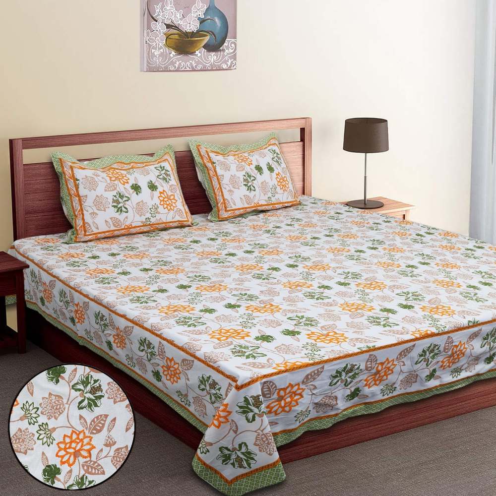 Utsav Jaipur Print Hand Block King Size Multicolour Bedsheet