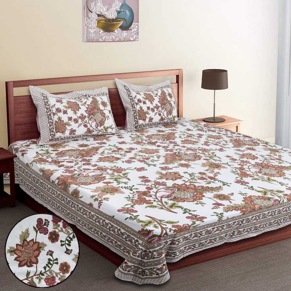 Utsav Jaipur Floral Print Hand Block King Size Bedhseet