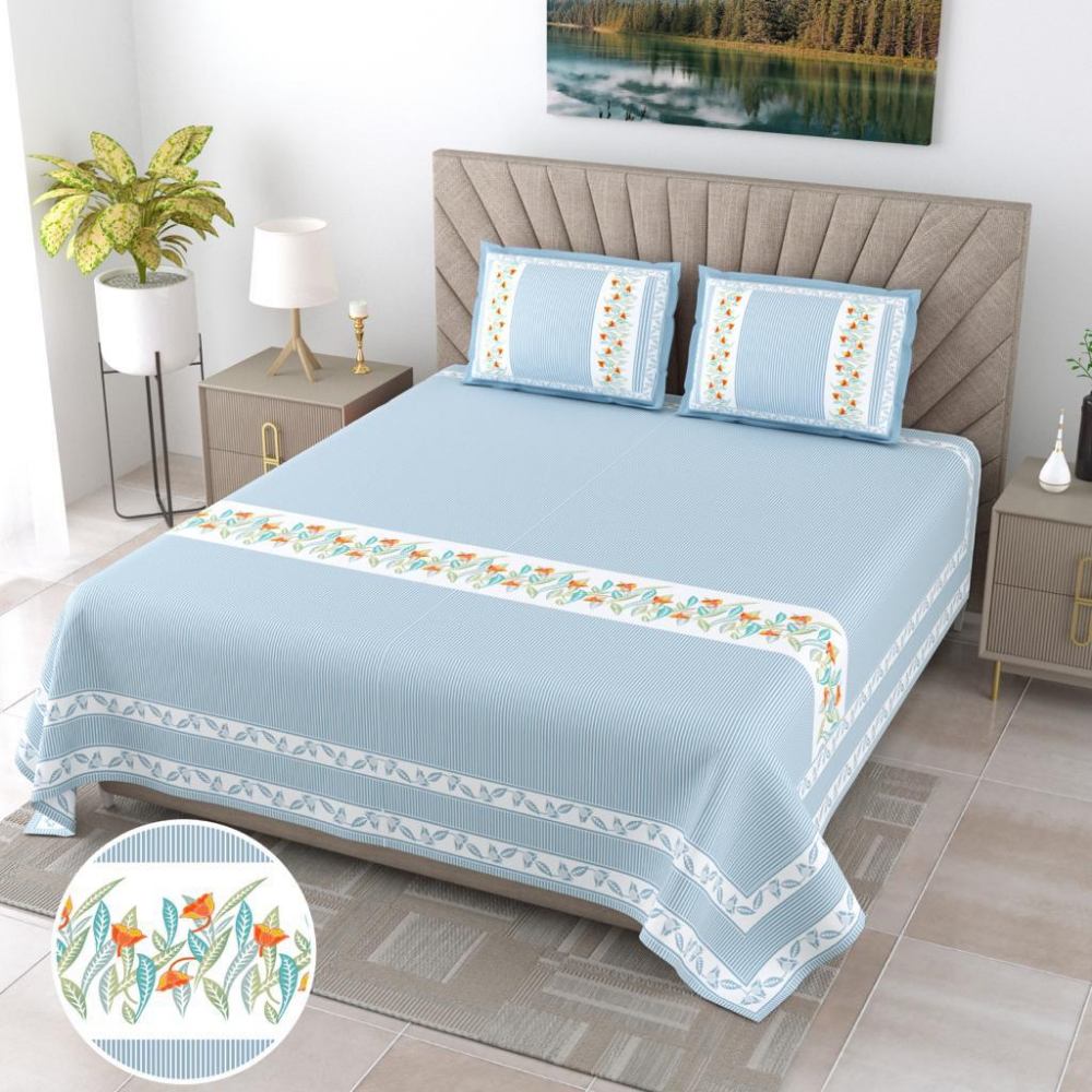 Jaipur Ethnic Print Blue King Size Bedsheet
