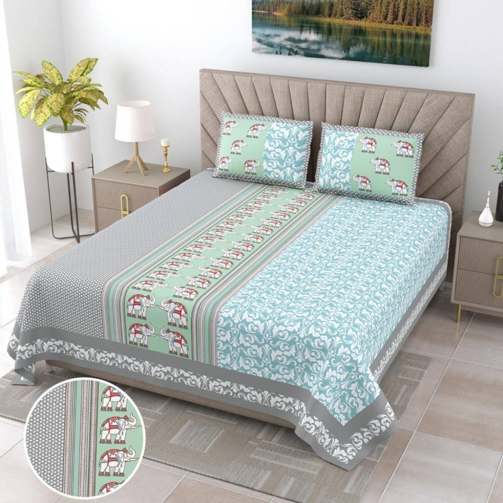 Jaipur Ethnic Print Multicolour King Size Bedsheet