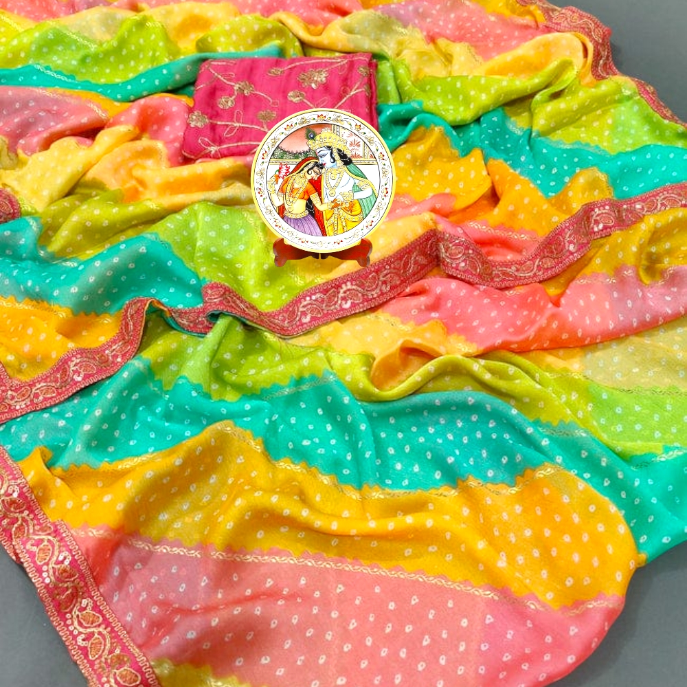 Multicolour Leheriya Saree With Blouse