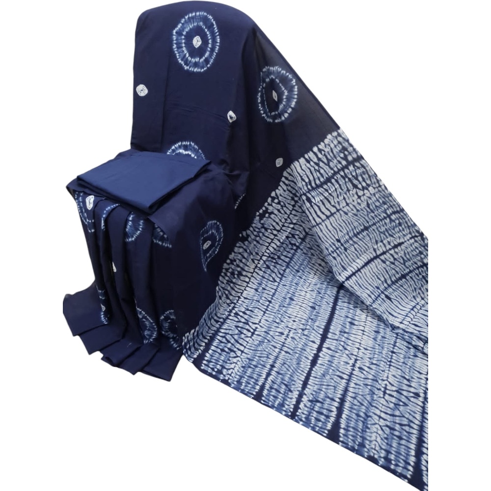 Bagru Handblock Printed Royal Blue Cotton Mulmul Saree With Blouse