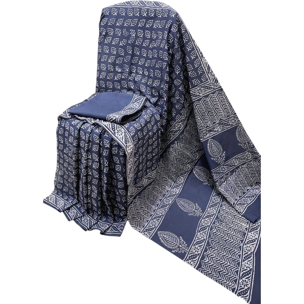 Bagru Handblock Printed Gray Cotton Mulmul Saree With Blouse