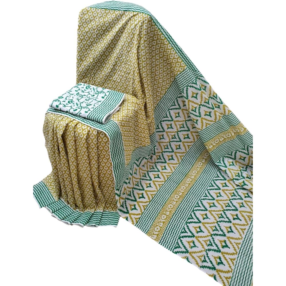 Bagru Handblock Printed Light Yellow Cotton Mulmul Saree With Blouse