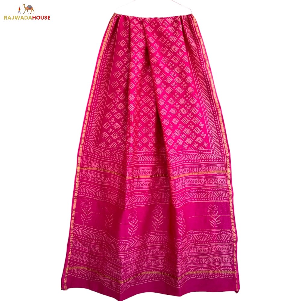 Handblock Printed Dark Pink Colour Chanderi Silk Saree With Blouse