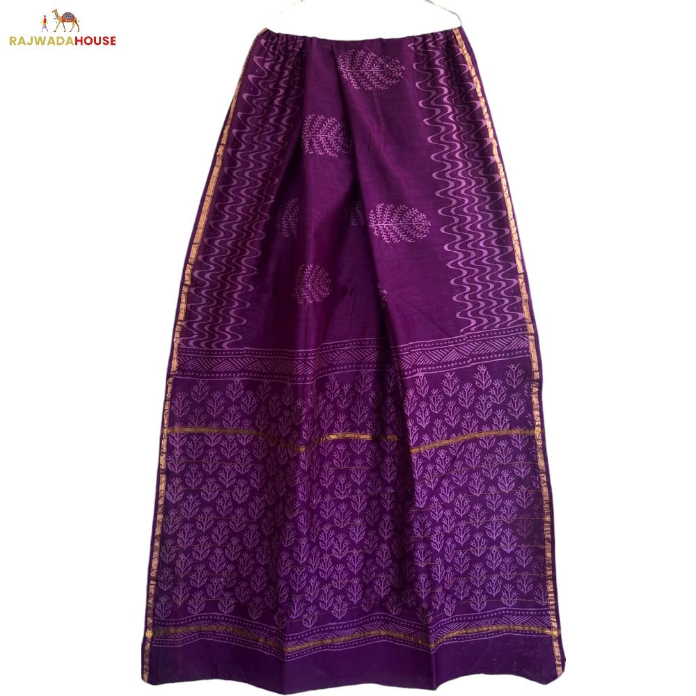 Handblock Printed Purple Colour Chanderi Silk Saree With Blouse