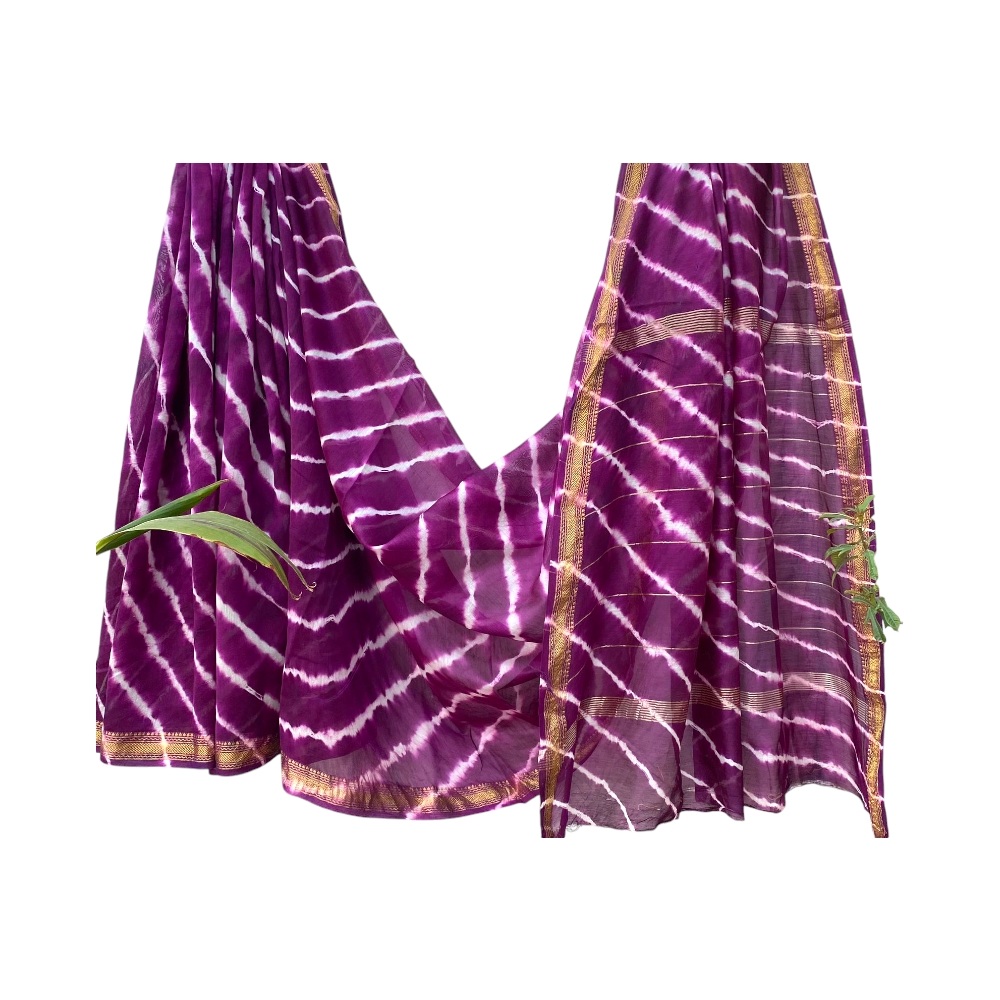 Handblock Purple Colour Maheshwari Silk Saree
