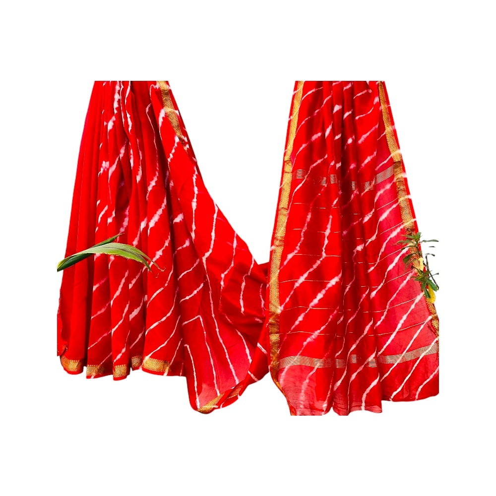 Handblock Red Colour Maheshwari Silk Saree