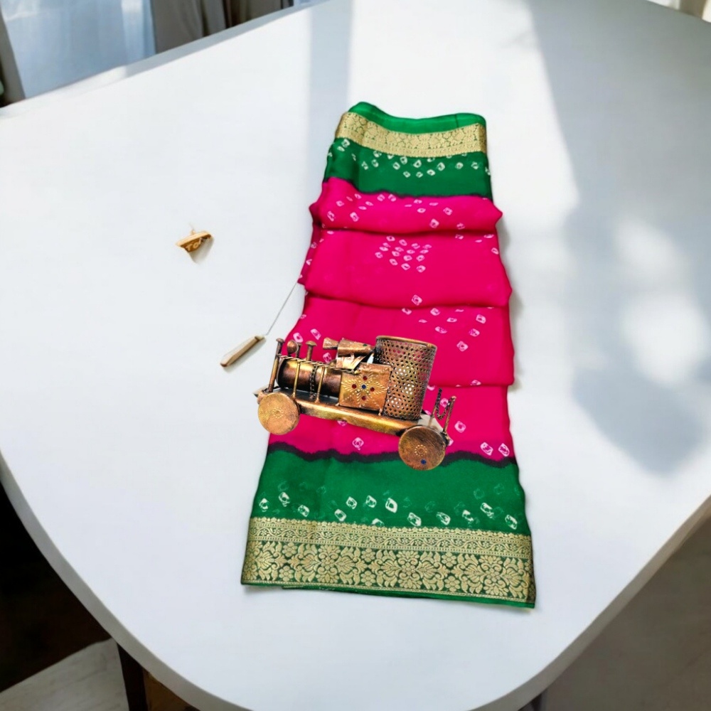 Beautiful Light Weight Chiffon Pink Colour Bandhani saree