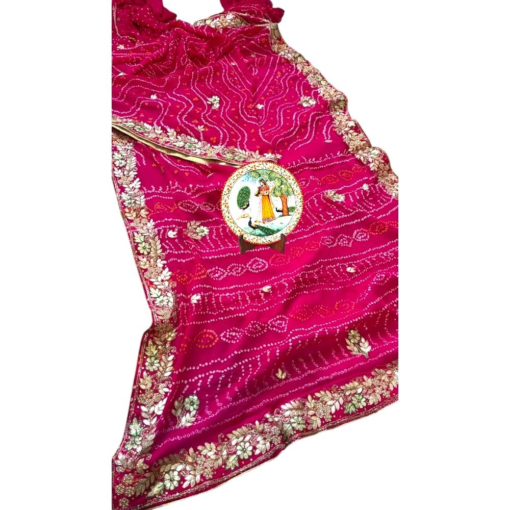 Pure Crepe Georgette Bandhani With Gotapatti Sequence saree