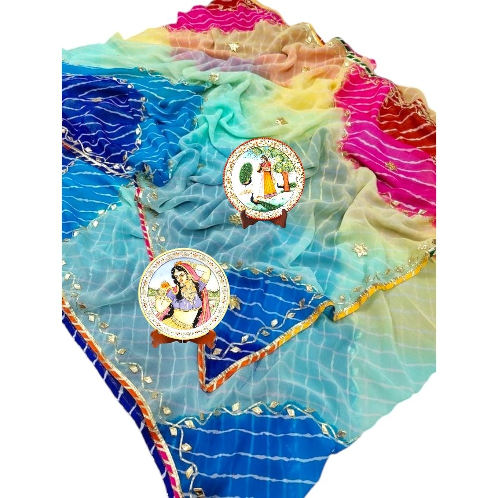 Georgette Multicolour Jaipuri Gotapatti Leheriya Saree With Blouse