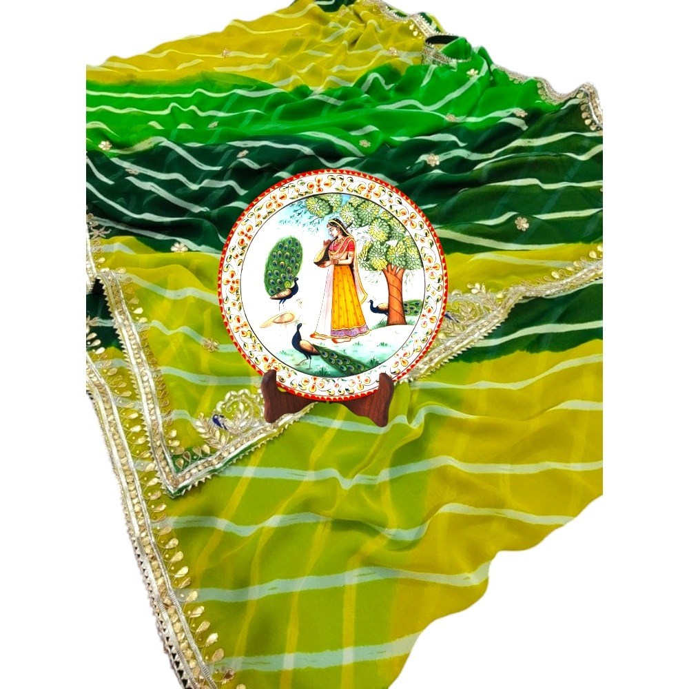 Georgette Multicolour Jaipuri Gotapatti Leheriya Saree With Blouse