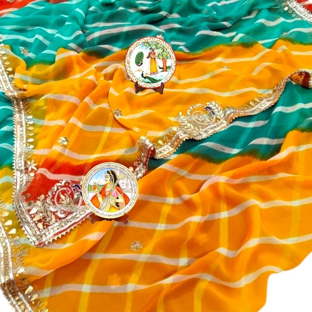Georgette Multicolour Jaipuri Gotapatti Leheriya Saree With Blouse
