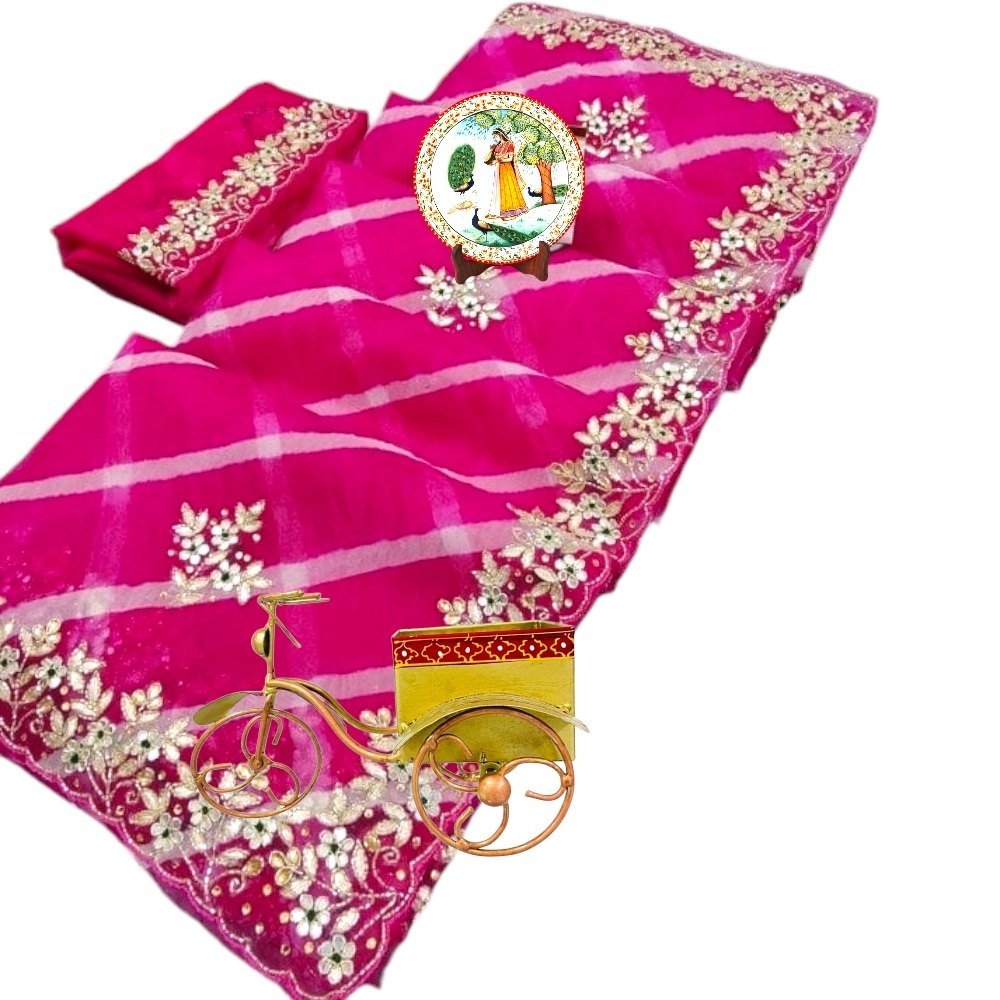 Organza Gotapatti Work Leheriya Saree With Blouse