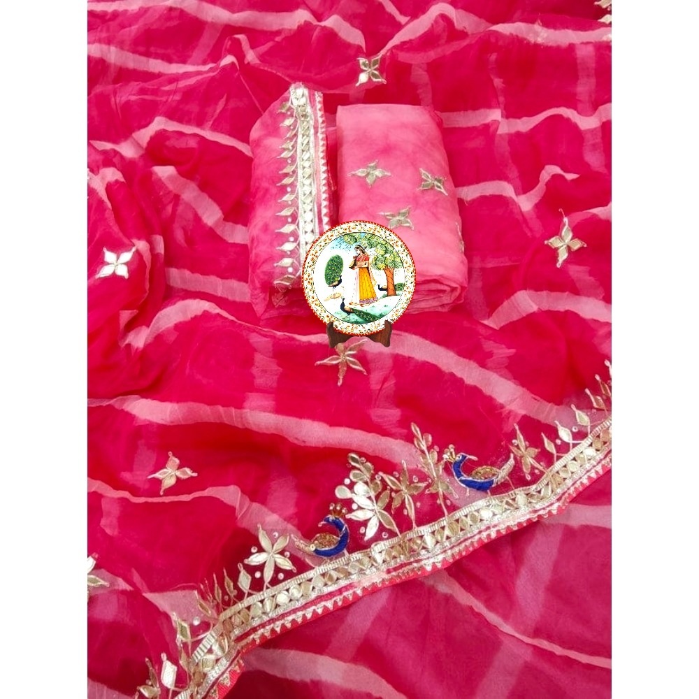Organza Gotapatti Work Leheriya Saree With Blouse