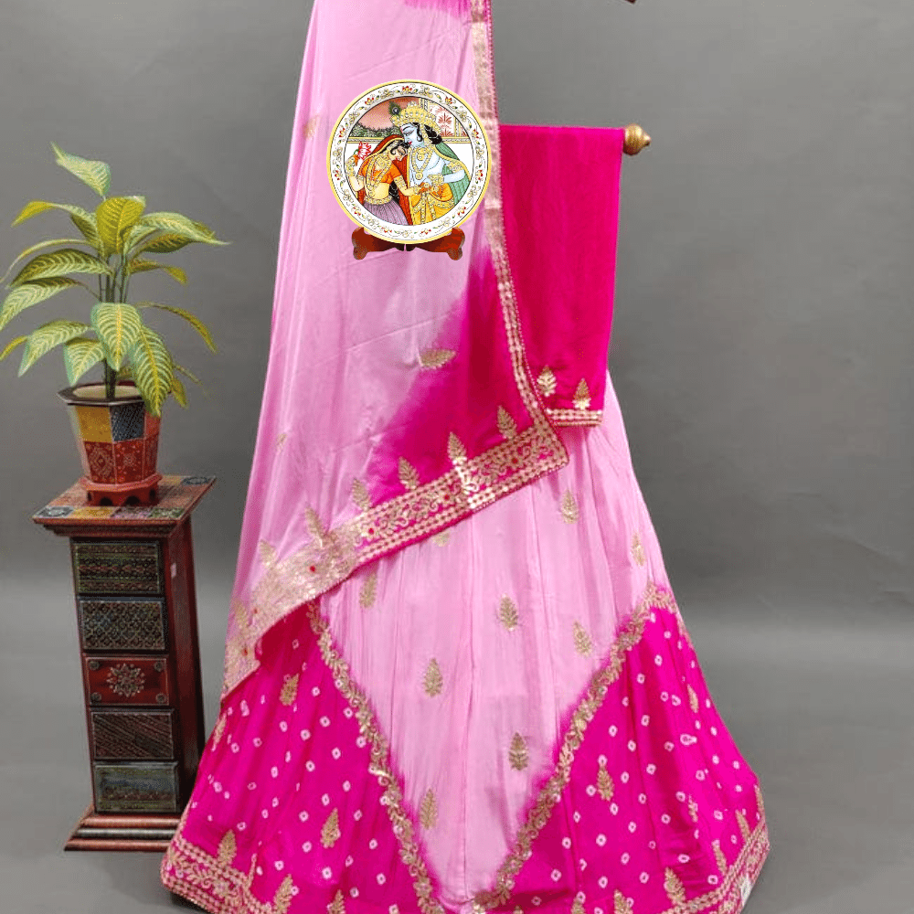 Pure Chinnon Jaipuri Bandhej Gotapatti work Lahanga Chunri Set