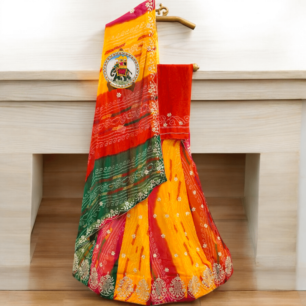 Pachranga Georgette Multicolour Bandhani Gotapatti Lehenga Chunni Set