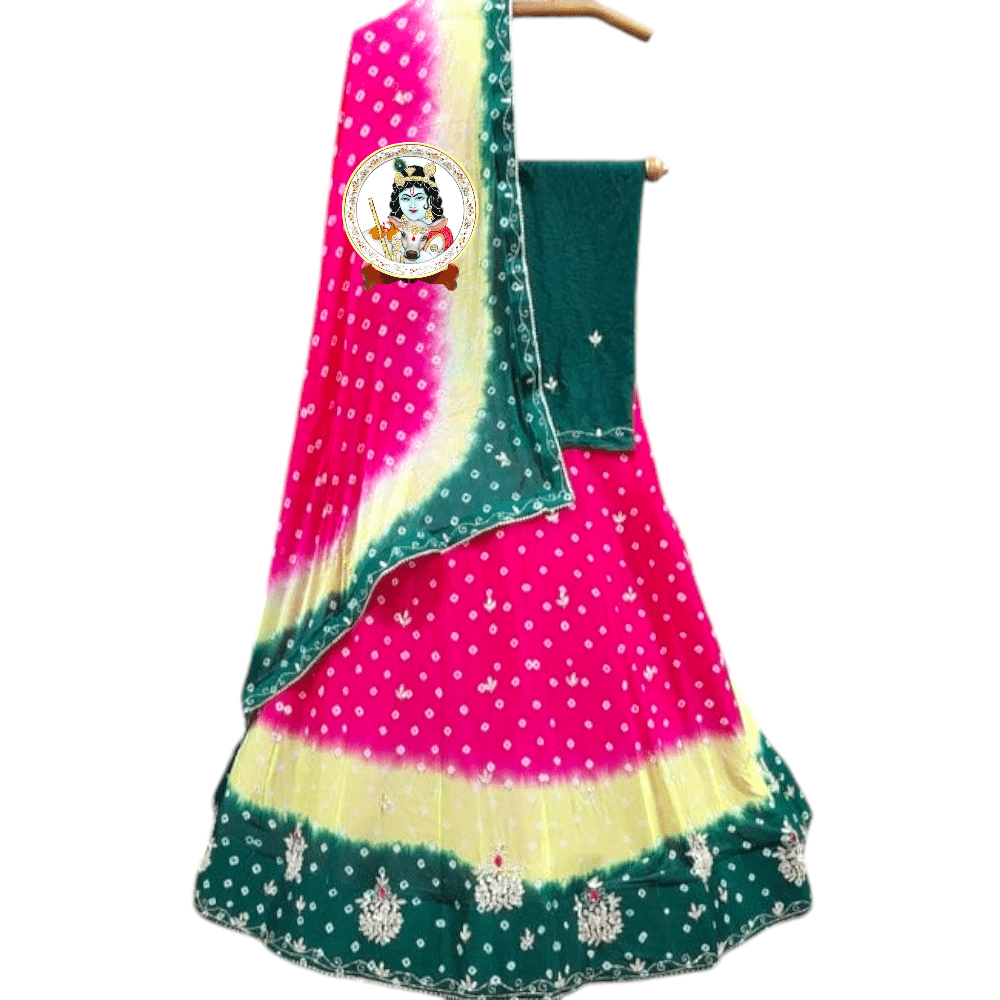 Chinnon Multi shade Bandhani Cutdana work Lahanga Chunri Set