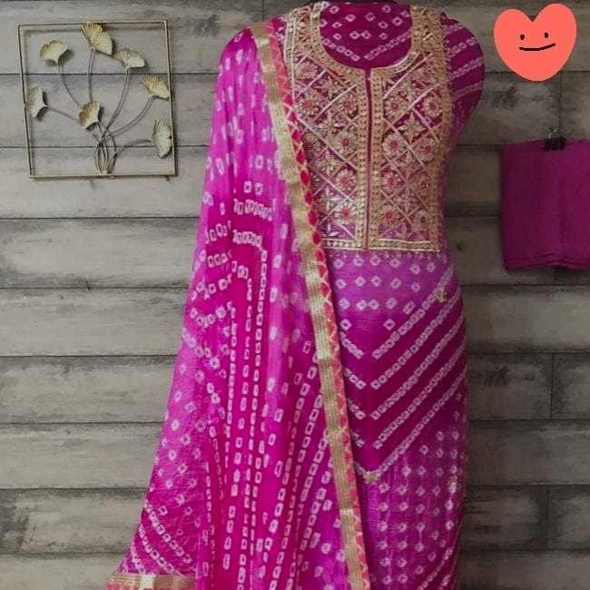 Pink Colour Silk Bandhani Gotapatti Work Salwar Suit