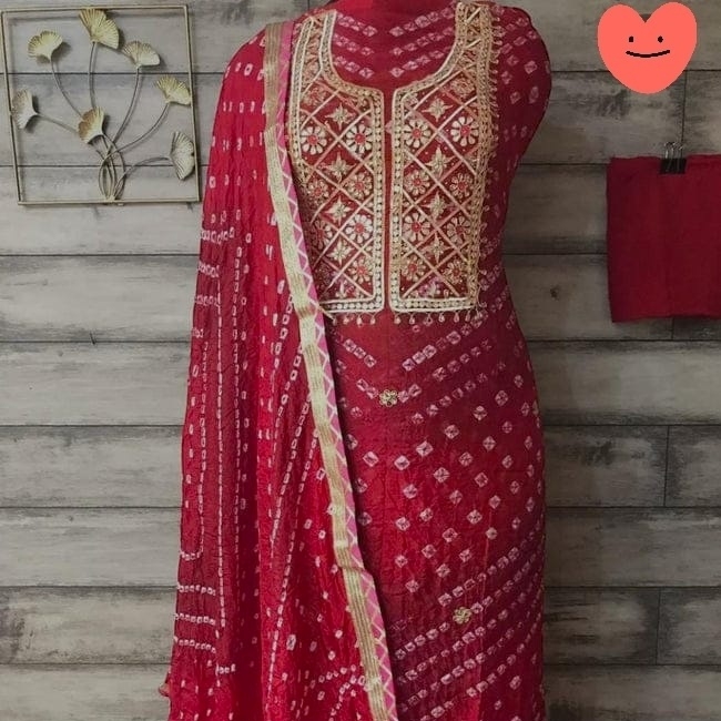 Red Colour Silk Bandhani Gotapatti Work Salwar Suit