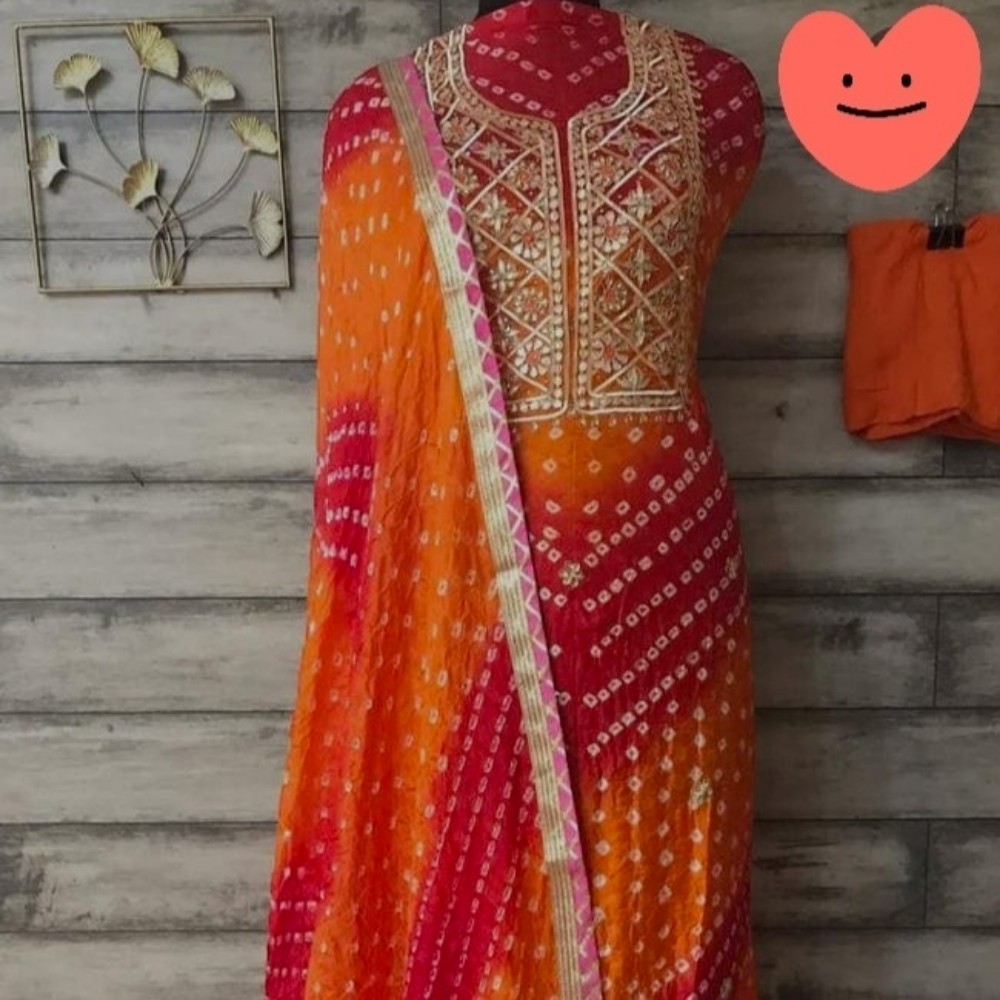 Orange Colour Silk Bandhani Gotapatti Work Salwar Suit