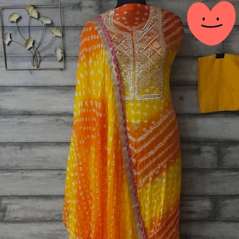 Yellow Colour Silk Bandhani Gotapatti Work Salwar Suit