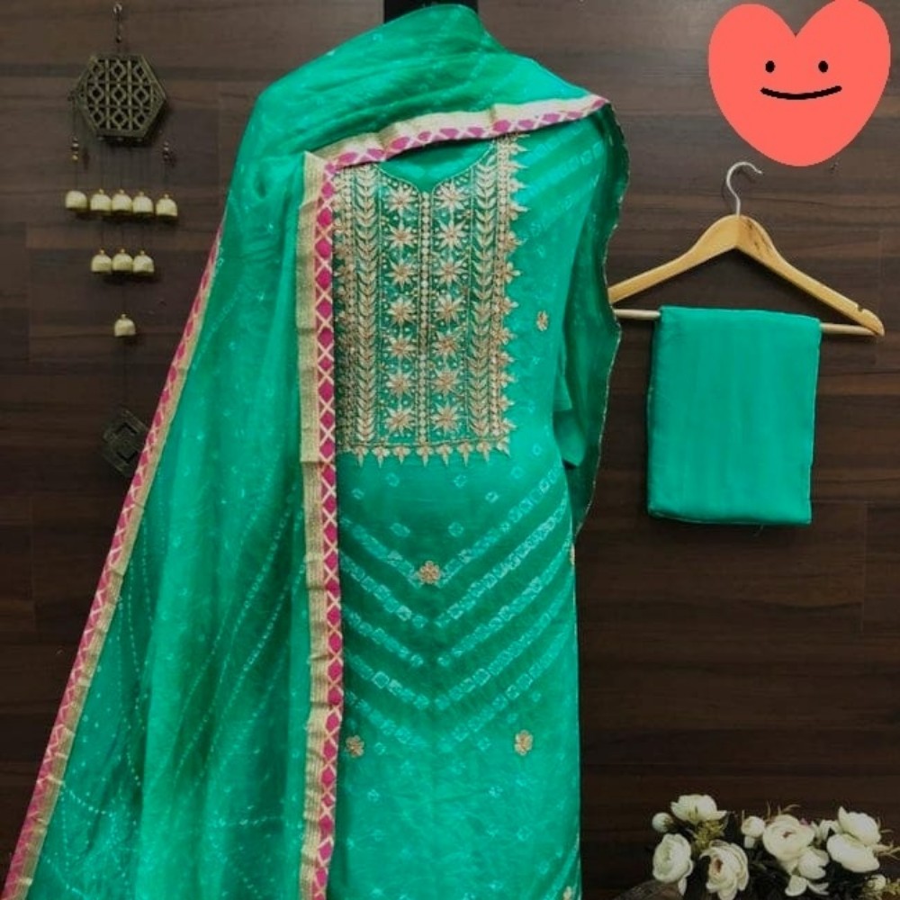 Light Green Colour Silk Bandhani Gotapatti Work Salwar Suit