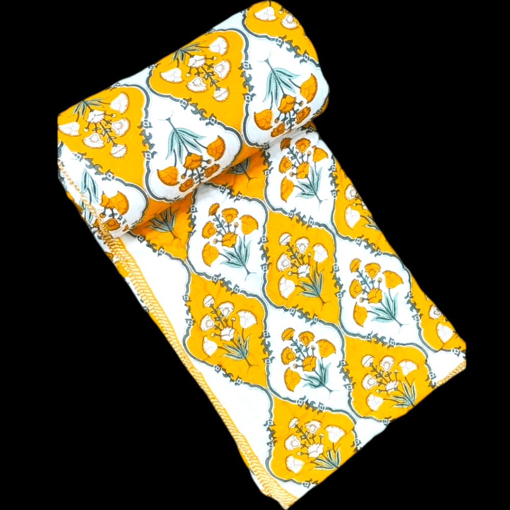 Jaipuri Rajai Yellow Colour Filling With Jaipuri Desi Cotton