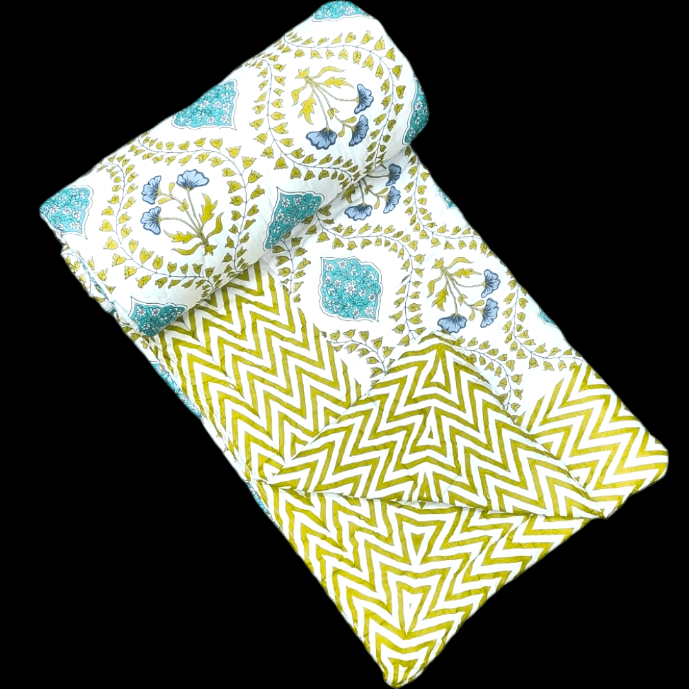 Jaipuri Rajai Lemon Yellow Colour Filling With Jaipuri Desi Cotton