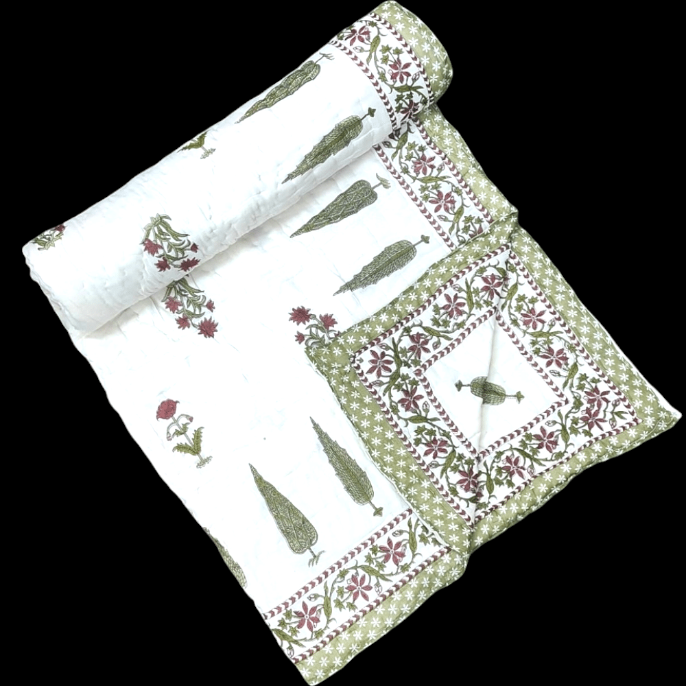 Jaipuri Rajai White Light Brown Colour Filling With Jaipuri Desi Cotton