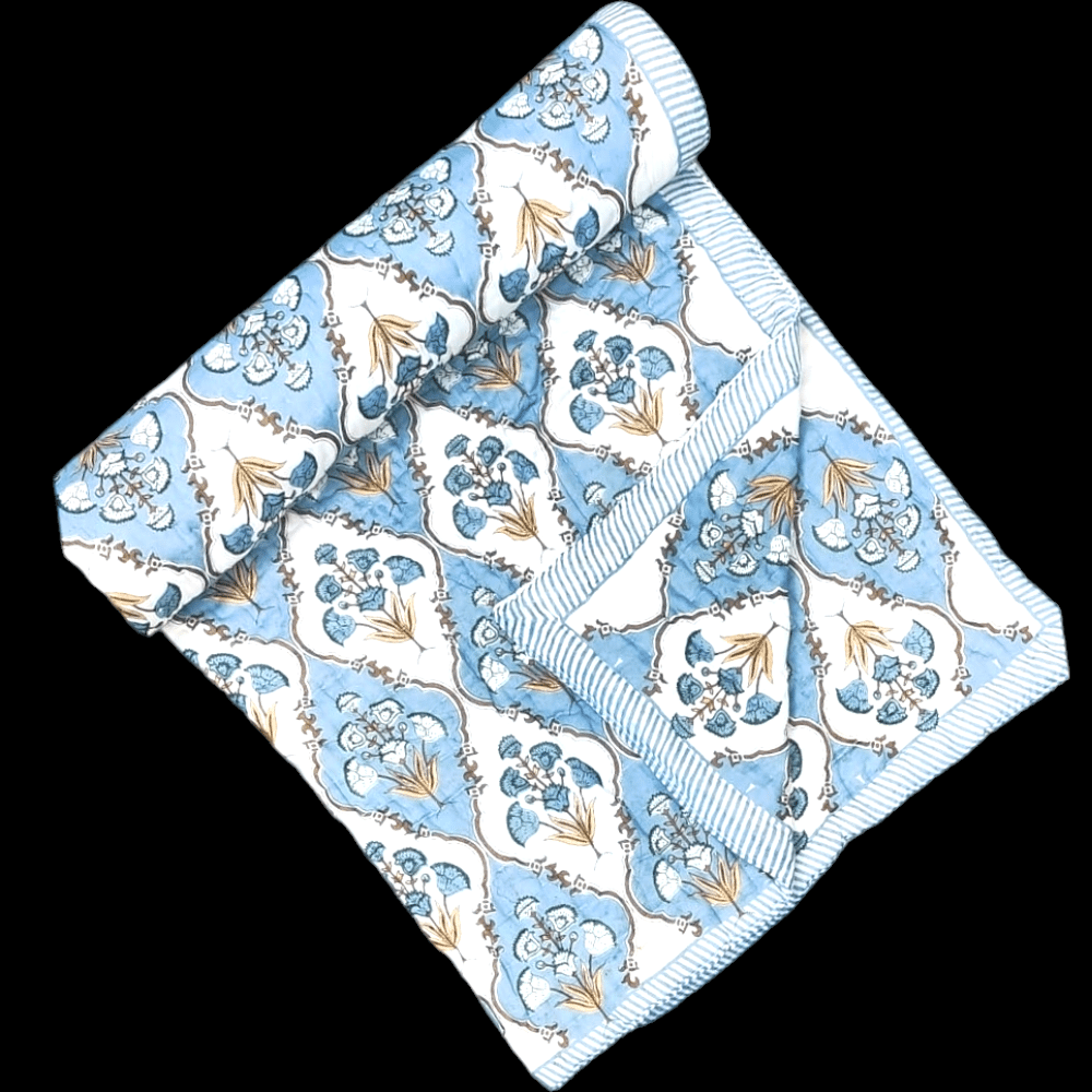 Jaipuri Rajai Sky Blue Colour Filling With Jaipuri Desi Cotton